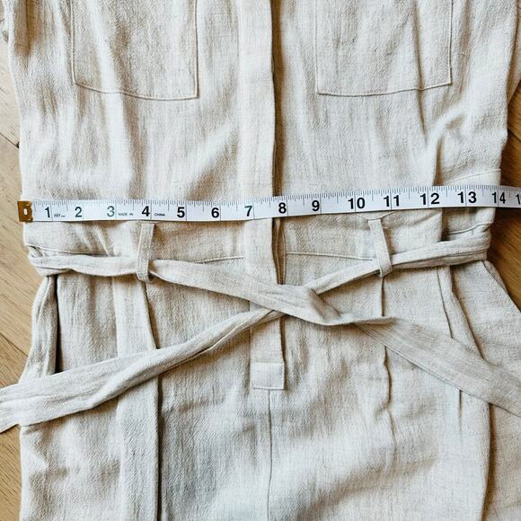 MINKPINK Revolve Linen Boilersuit Sand Wide Leg Utility Romper Jumpsuit Womens M - Picture 6 of 7